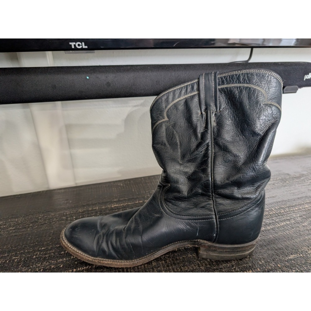 Vtg Tony Lama Black Label 2064 Navy Blue Leather Roper Boots Men's 10 D USA